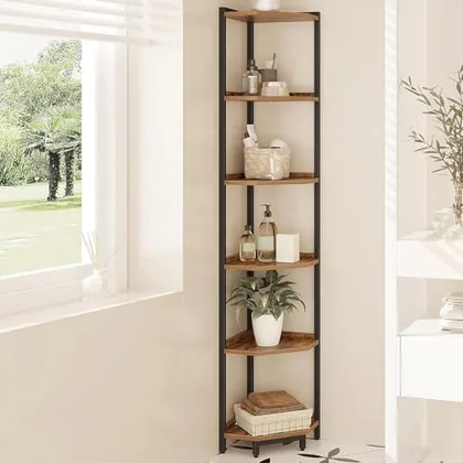 Corner Shelf Stand 6-Tier Corner Bookshelf Storage Standing Shelf