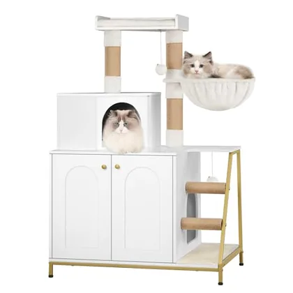 Cat Litter Box Enclosure with Cat Tree